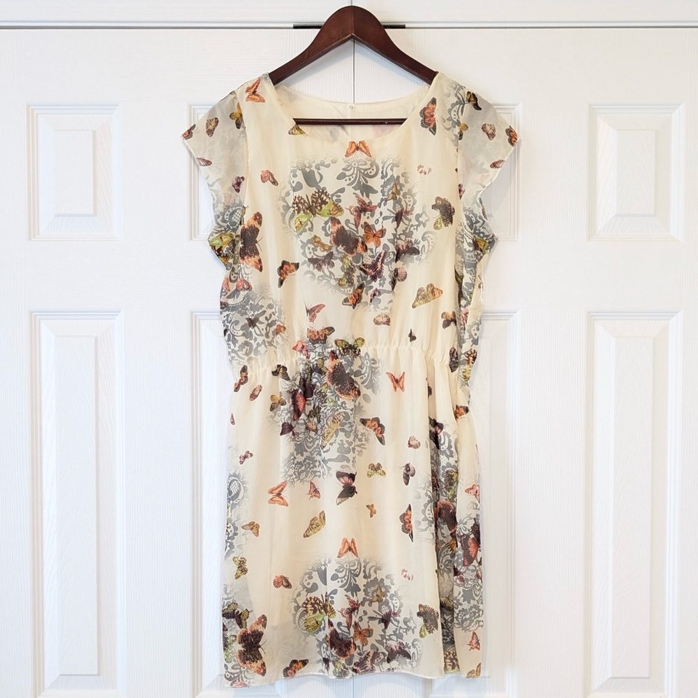 Y2K White Butterfly Dress Size XL Bohemian Fairycore Summer